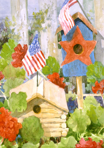 Star-Spangled Birdhouse House Flag Image