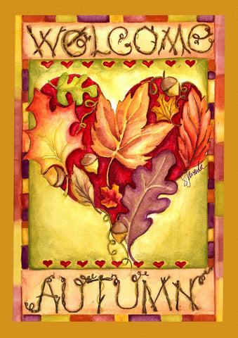 Autumn Welcome Heart House Flag Image