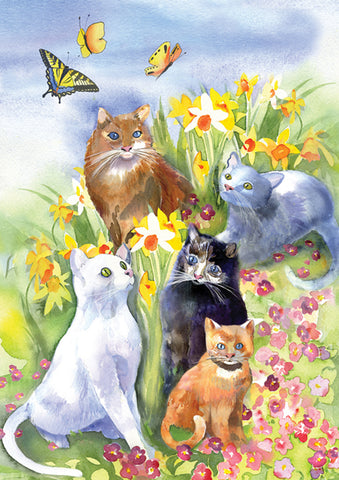 Flower Cats House Flag Image