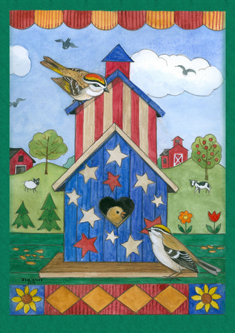 American Birdhouse Garden Flag Image
