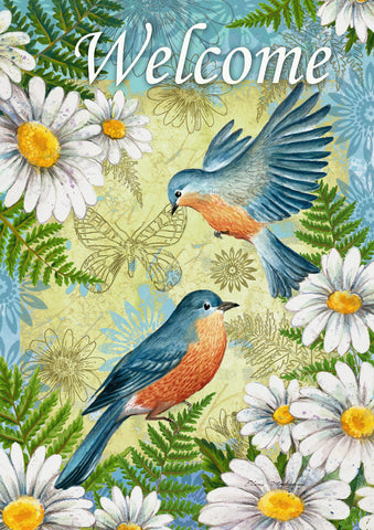 Bluebirds & Daisies Garden Flag Image