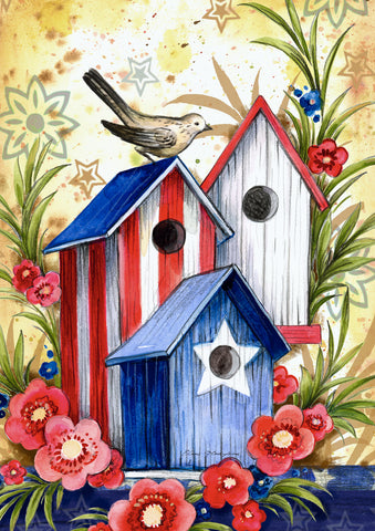 Birdhouse Trio House Flag Image