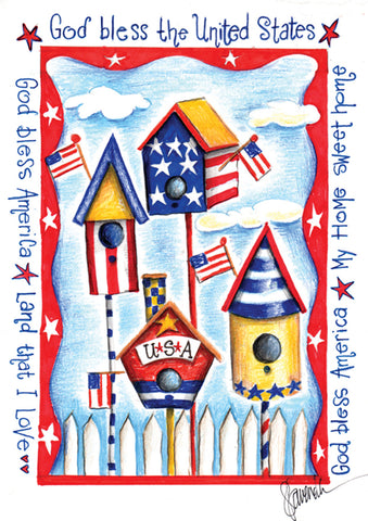 USA Birdhouse House Flag Image