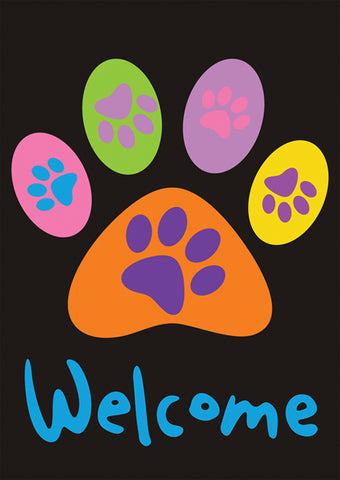 Welcome Paws Black Double Sided House Flag Image