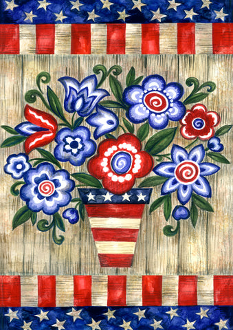 Patriotic Flowers House Flag Image