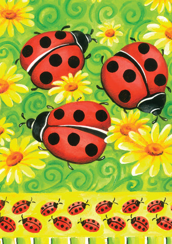 Ladybugs On Green Garden Flag Image