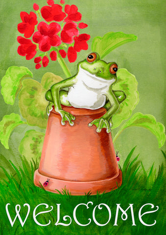 Potted Frog Garden Flag Image