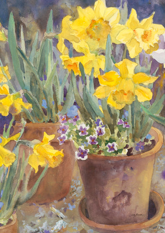 Potted Daffodils House Flag Image