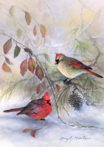 Winter Rest Cardinals Garden Flag Image