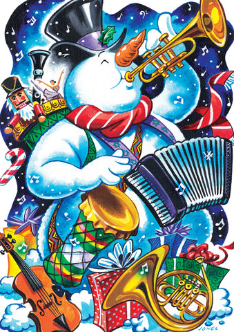 One Snowman Band House Flag Image