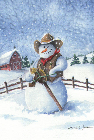 Cowboy Snowman Garden Flag Image
