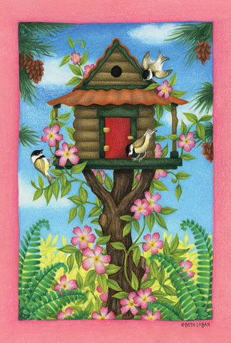Chickadee Birdhouse House Flag Image