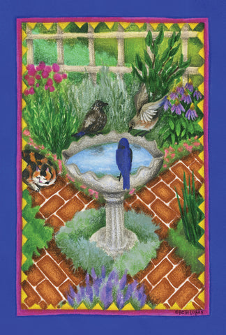 Birdbath And Bricks Garden Flag Image