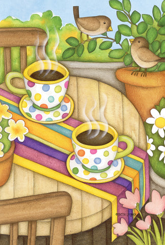 Coffee And Wrens Garden Flag Image