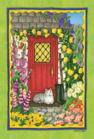 Cottage Kitty Garden Flag Image