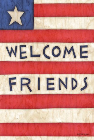 Patriotic Welcome Friends Double Sided House Flag Image
