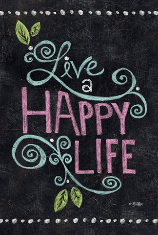 Happy Life Chalkboard Double Sided Garden Flag Image