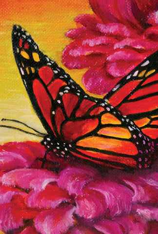 Painted Monarch On Pink House Flag Image