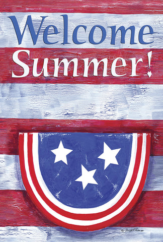 Bunting On Striped Welcome Summer Garden Flag Image