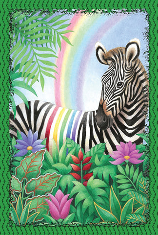 Rainbow Stripe Zebra House Flag Image