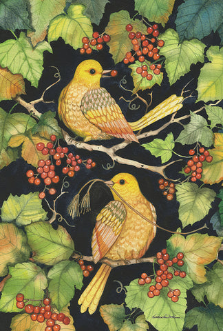 Golden Birds And Berries House Flag Image
