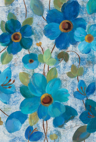Oil Painted Blue Poppies And Lilies Garden Flag Image