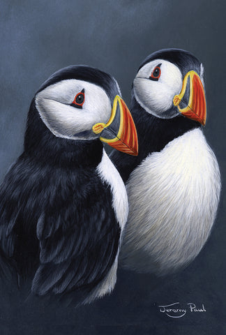 Posing Puffins House Flag Image