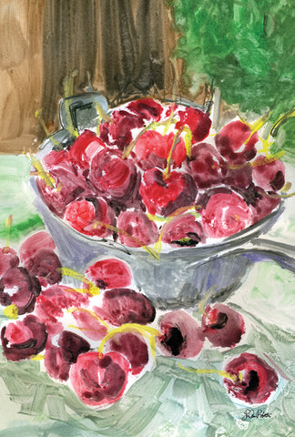 Watercolor Cherries Garden Flag Image