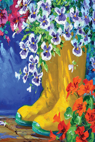 Boots And Blossoms Garden Flag Image