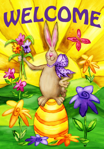 Welcome Bunny Double Sided Garden Flag Image