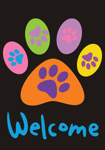 Welcome Paws Black Double Sided Garden Flag Image