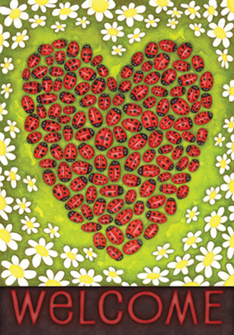 Ladybug Heart Double Sided Garden Flag Image