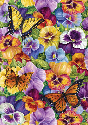 Pansy and Butterfly Garden Flag Image