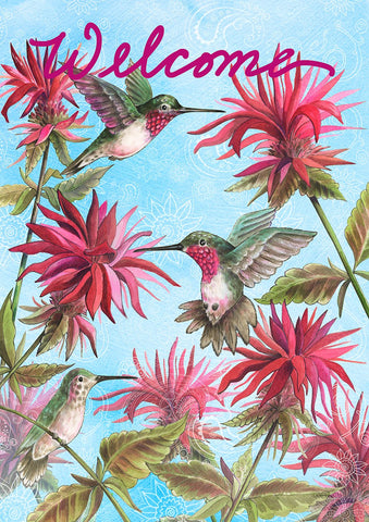 Hummingbirds in Garden Garden Flag Image