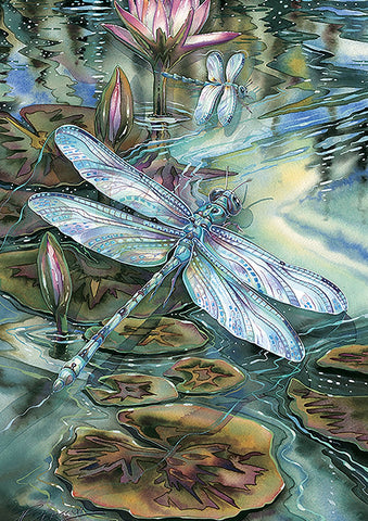 Dragonfly and Pond House Flag Image