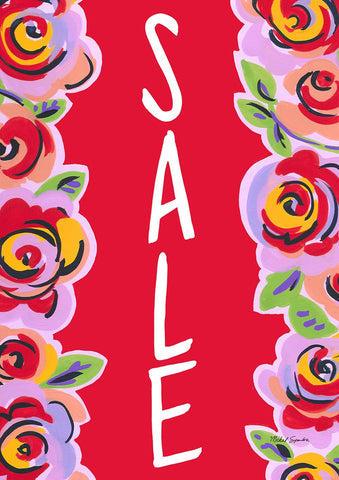 Red Floral Sale House Flag Image