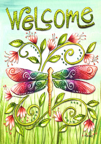 Dragonfly Welcome Garden Flag Image