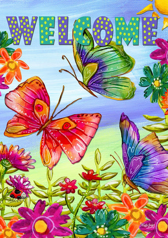 Welcome Butterfly Field Garden Flag Image