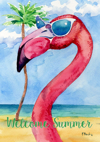 Summer Flamingo House Flag Image