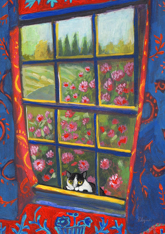 Peek-A-Boo Cat Garden Flag Image