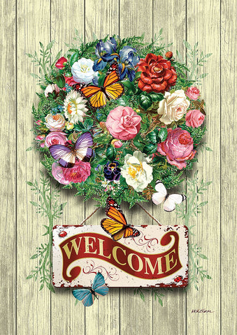 Floral Wreath Welcome House Flag Image