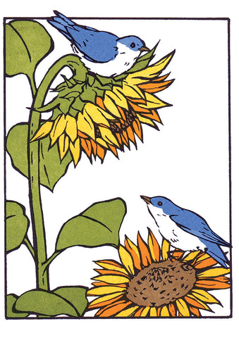 Blue Bird Sunflowers Garden Flag Image