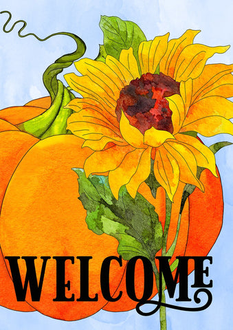 Pumpkin Sunflower Welcome Double Sided Garden Flag Image
