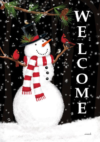 Forest Snowman Welcome Double Sided House Flag Image