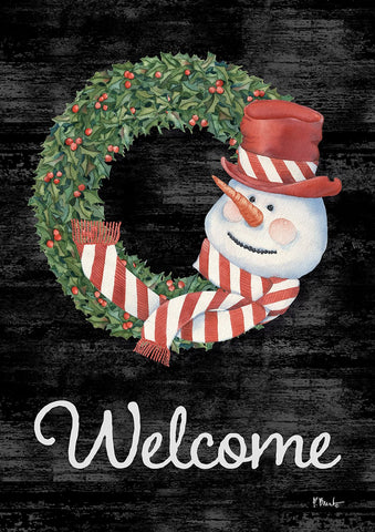 Snowman Wreath Welcome Double Sided House Flag Image