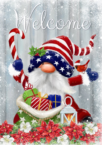Patriotic Christmas Gnome Double Sided House Flag Image