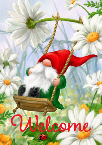 Welcome Swing Gnome Double Sided Garden Flag Image