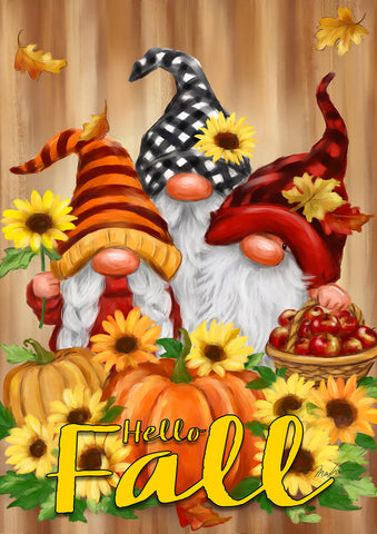 Hello Fall Gnomes Double Sided Garden Flag Image