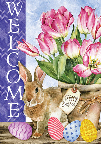 Welcome Easter Tulips Double Sided House Flag Image