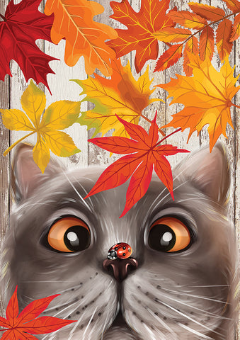 Fall Cat and Ladybug Garden Flag Image